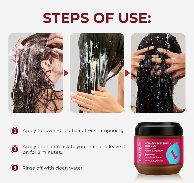Collagen Shea Butter Hair Mask Deep Repair Conditioning Collagen Shea Butter Hair Treatment for Dry and Damaged Hair All Hair Types 18.6 oz 550ml | Sulfate-free