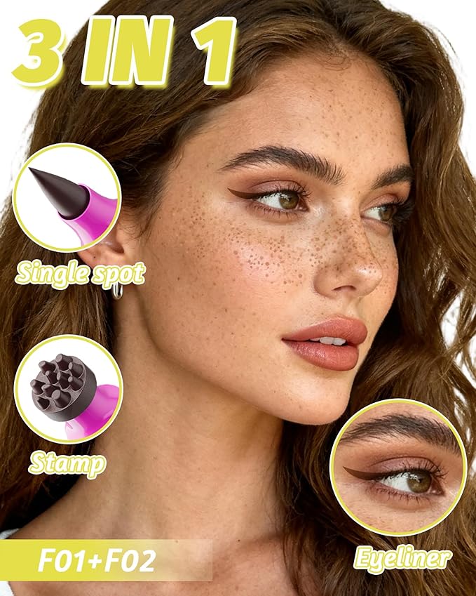 2 Color Faux Freckle Stamp Pen Kit, Upgrade Dual Ended 2-in-1 Waterproof Fake Freckle Pen with Multi-Prong Freckles Stamp Head for Women to Easily Create Natural Long-Lasting Sunkissed Makeup