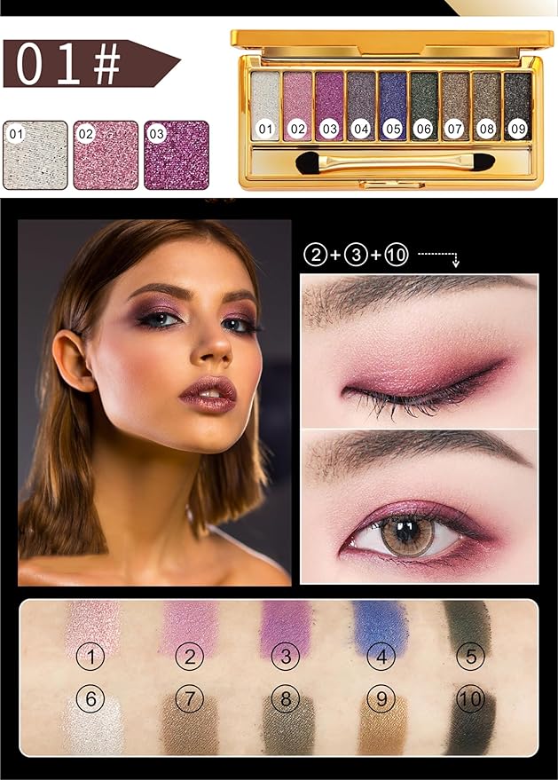 Glitter Eyeshadow Palette, 9 Colors Sparkle Shimmer and Matte Eye Shadow, Highly Pigmented Waterproof Long Lasting Makeup Set (Color 1)