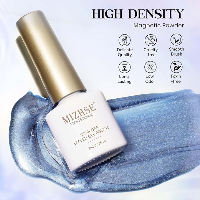 MIZHSE Cat Eye Gel Nail Polish Set, Fall Winter 6 Colors Moonlight Ceramic Magnetic Gel Nail Polish with Magnet Stick, Trendy Glassy Salon Gel Polish Kit Gift Set DIY at Home