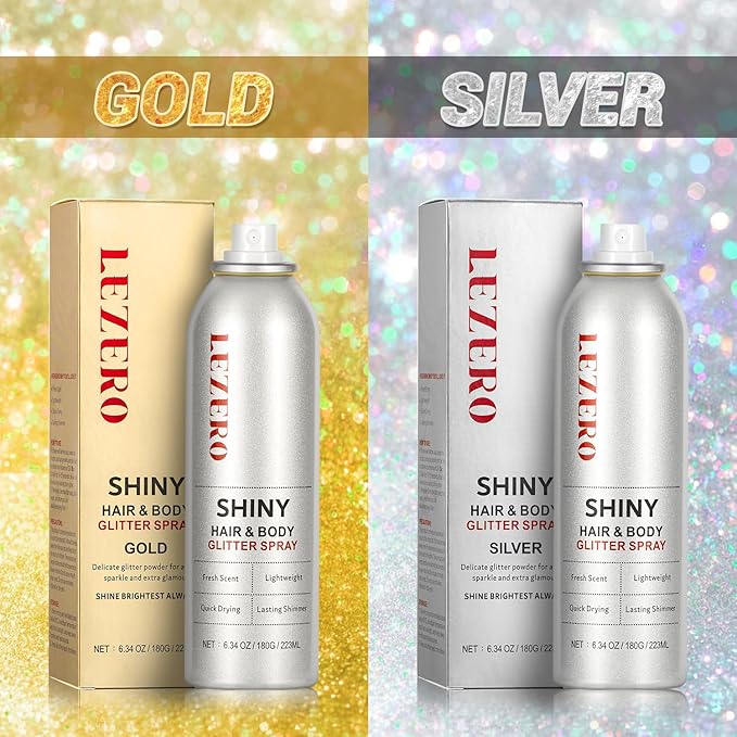Hair and Body Glitter Spray for Women, Dazzle Gold Shimmer Makeup, Large Capacity for Concert Wedding Festival Rave Outfits, 200ml/6.34oz