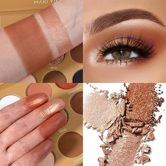 MAKI YIKA Brown Eyeshadows Palette Nude Eye Shadow 9Color, Naked Eyeshadow Matte Shimmer Glitter Eye Shade Long Lasting Pigmented Eye Makeup - Brown