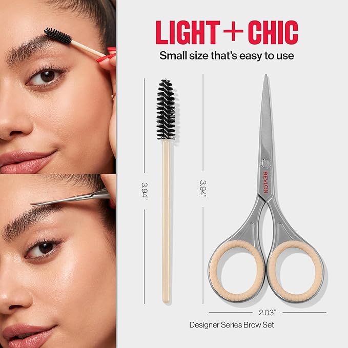 Revlon Designer Series Brow Set, Trimming and Shaping Eyebrow Kit with Scissors and Spoolie Brush, Easy to Use at Home or on The Go, 1 Count