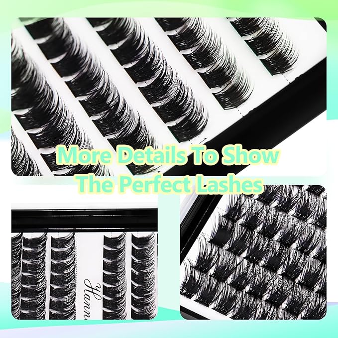 12rows-Large Tray Mixed 8-10-12-14-16mm/Mixed 14-15-16mm/Mixed14mm-16mm/Mixed 18-20mm Wide Stem Individual False Eyelashes Dramatic Black Cluster Eyelashes (Mixed 8-10-12-14-16mm)