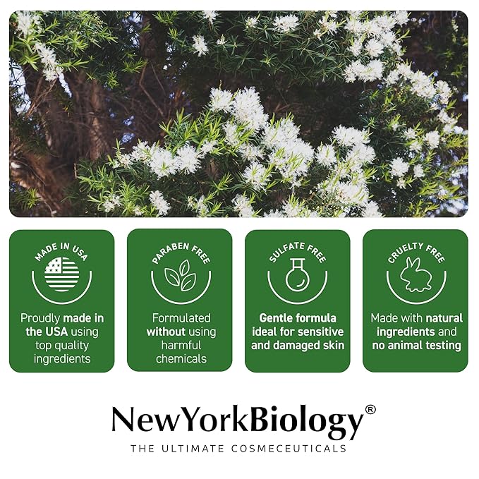 New York Biology Tea Tree Body Wash for Men and Women - Moisturizing Body Wash Helps Soothe the Skin - Refreshing and Hydrating Cleanser for Body and Feet - 16.9 Fl Oz (Pack of 2)