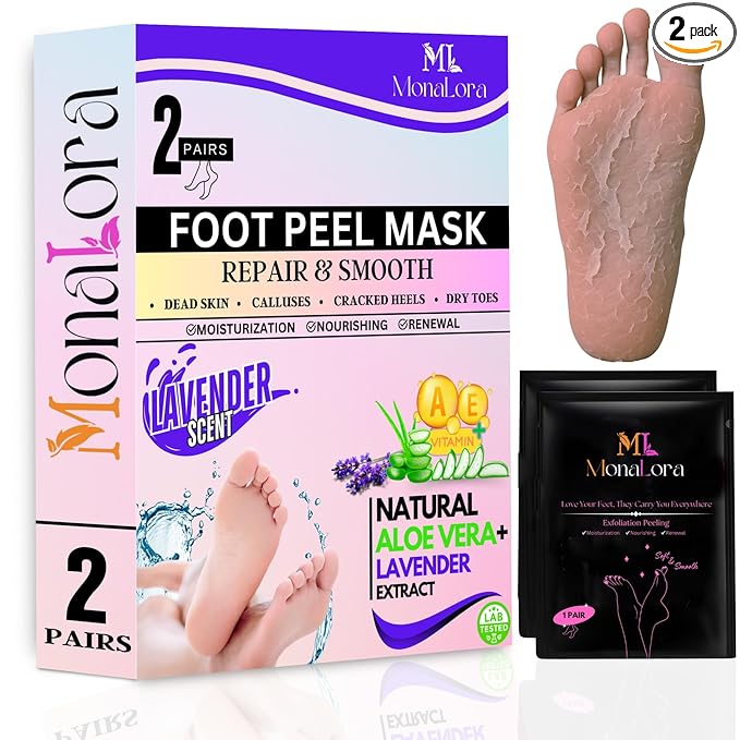 Foot Peel Mask for Dry, Cracked Heels – Exfoliating Callus Remover with Natural Fruit Extracts – Baby Soft Feet in 1 Week – 2 Packs | Lavender Scent