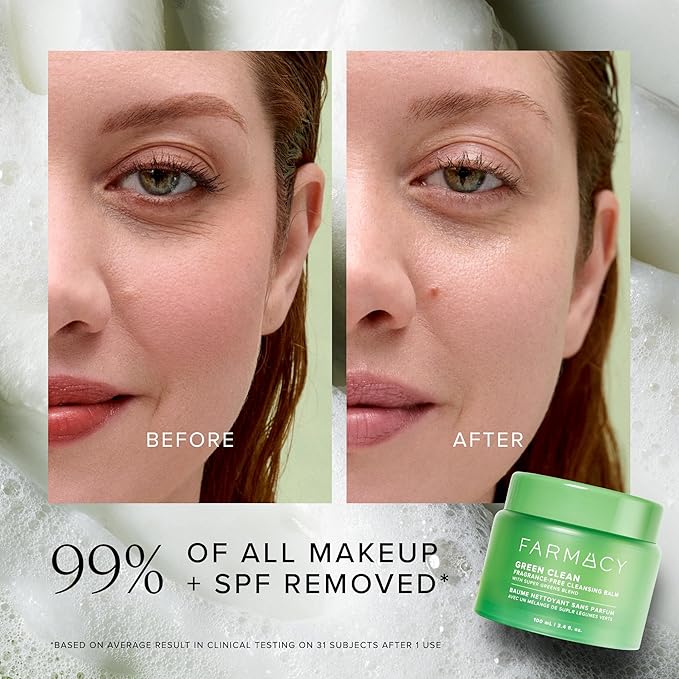 Farmacy Sensitive Skin Makeup Remover Cleansing Balm - Green Clean Waterproof Makeup Remover Balm + Oil Cleanser for Face - Melts Make Up + SPF - Hydrates + Softens Skin - Fragrance-Free (30ml)
