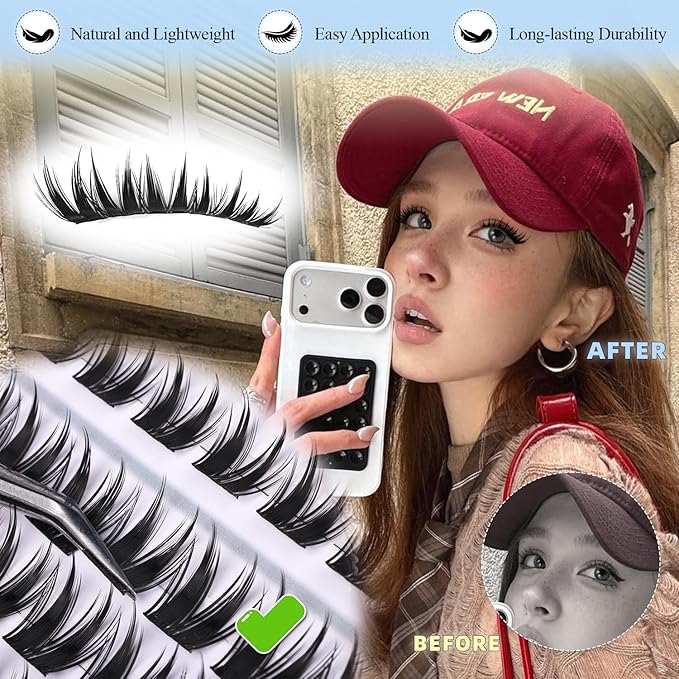 ALICE Bunny Lash Clusters Kit Wispy Manga Eyelash Clusters Kit Anime Cluster Eyelash Extension Kit Manga 8mm-14mm Thin Band Individual Lashes 2 Spikes with Bond and Seal DIY at Home