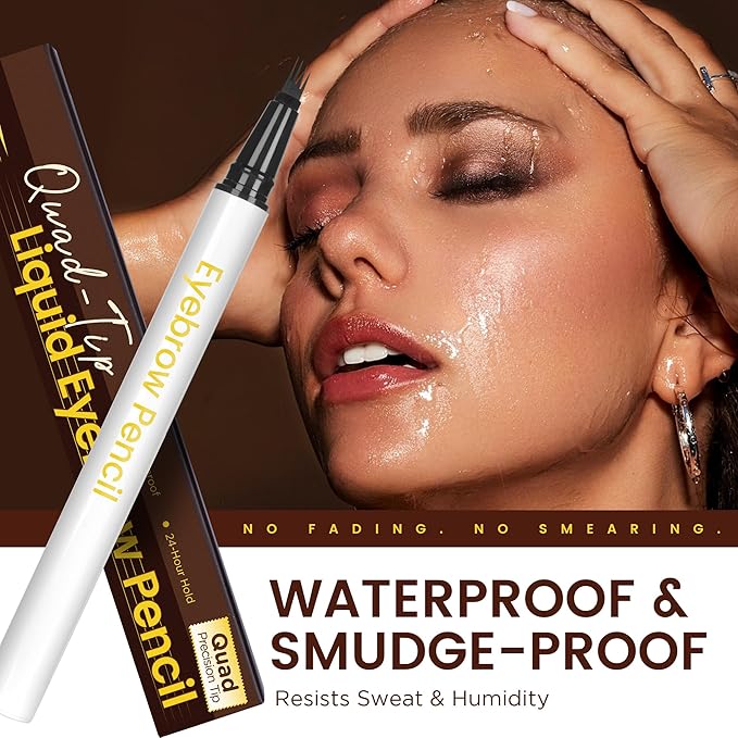 Eyebrow Pen, Waterproof Microblading Eyebrow Pencil, 4 Tip Precise Eye Brow Makeup Pen for Women to Effortlessly Create Hair Like Natural Brows, Non Dry Out and Last All Day MB01