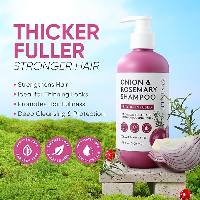 Svvimer Onion Rosemary and Biotin Shampoo - Hair Growth Shampoo for Hair Loss and Thinning - Thickening and Strengthening Formula for Men & Women Sulfate Free 13.5 Fl Oz (Pack of 1)