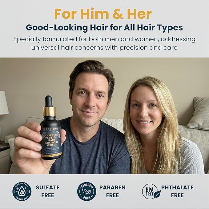 Copper Peptide Serum for Hair Growth - Caffeine, Niacinamide, Rosemary Oil, Saw Palmetto Hair Density Serum, Topical Tripeptide Scalp Care for Hair Thinning, Women & Men 1 fl oz