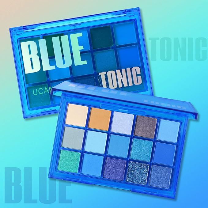UCANBE Bright Neon Eyeshadow Makeup Palette-15 Shades High Pigmented Purple Blue Yellow Shimmer Matte Glitter Metallic Eyes Shadow Colorful Vibrant Creamy Make Up Pallets Kit - Blue Tonic…
