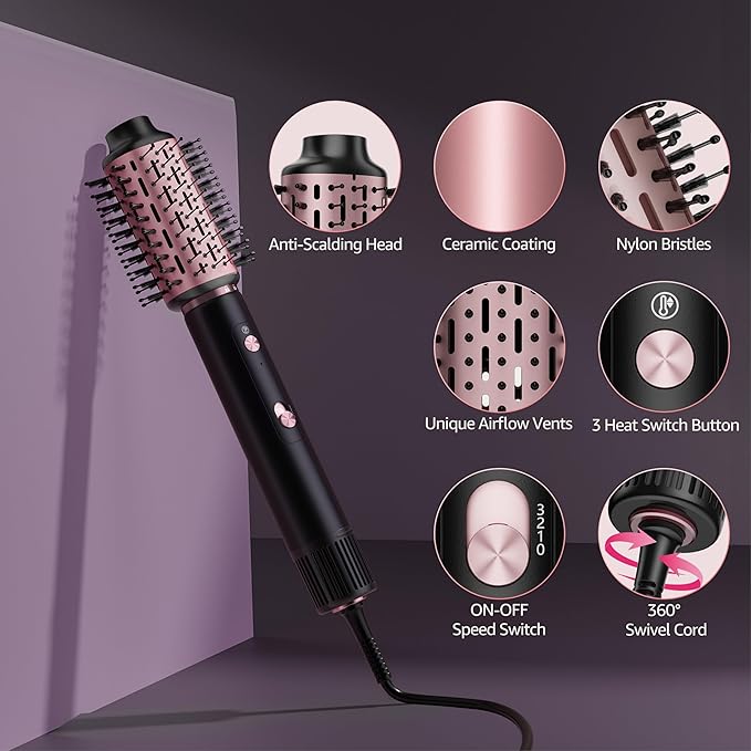 SKIMI 110,000 RPM Brushless Motor Hair Dryer Brush - 5 Multi-Styler for Fast Drying, Curling, Volumizing & Straightening | High-Speed Hot Air Brush for All Hair Types (Black & Red)