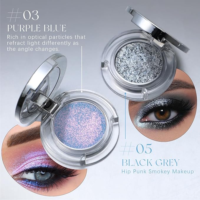 HOSAILY Chameleon Purple Blue Glitter Eyeshadow, Multichrome Color Shifting Single Eyeshadow, Holographic Sparkling Inner Corner Eye Highlighter Shimmer Eye Makeup Palette 03