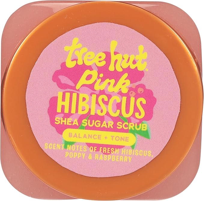 Tree Hut Mini Pink Hibiscus Shea Sugar Scrub, Exfoliating & Hydrating Body Scrub with Shea Butter & Essential Oils, Smooth Skin, For All Skin Types, Vegan, Travel Size, 3.4 oz