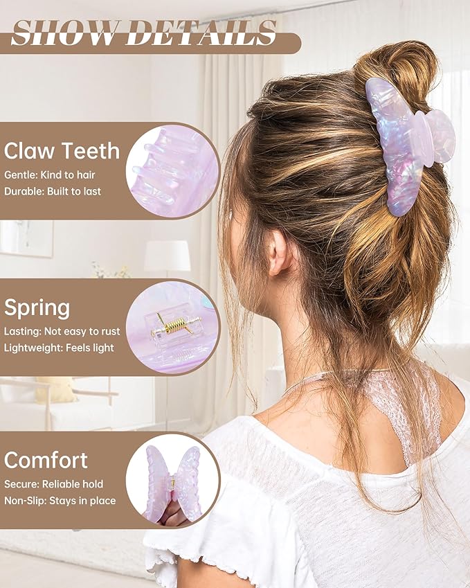 Mesovor 4 Pack Acrylic Hair Clips Claws, Nonslip 4.1" Large Hair Grip Hairclips for Thin and Thick | French Banana Barrettes Hair Strong Hold Hair Jaw Clamps (Pink, White, Green, Champagne)