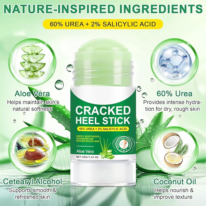2 Pcs 60% Urea Cream Stick Plus 2% Salicylic Acid, Urea Foot Cream with Aloe Vera for Rough, Dry Feet, Calluses and Cracked Heels, Foot Moisturizing Balm
