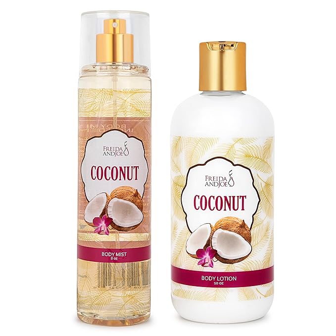 Home Spa Gift 10oz Deep Moisturizing Fragrance Body Lotion & 8 oz. Fine Fragrance Body Mist Set Luxury Self-Care Combo for Women and Girls (Coconut) – Mother's Day Gift for Mom