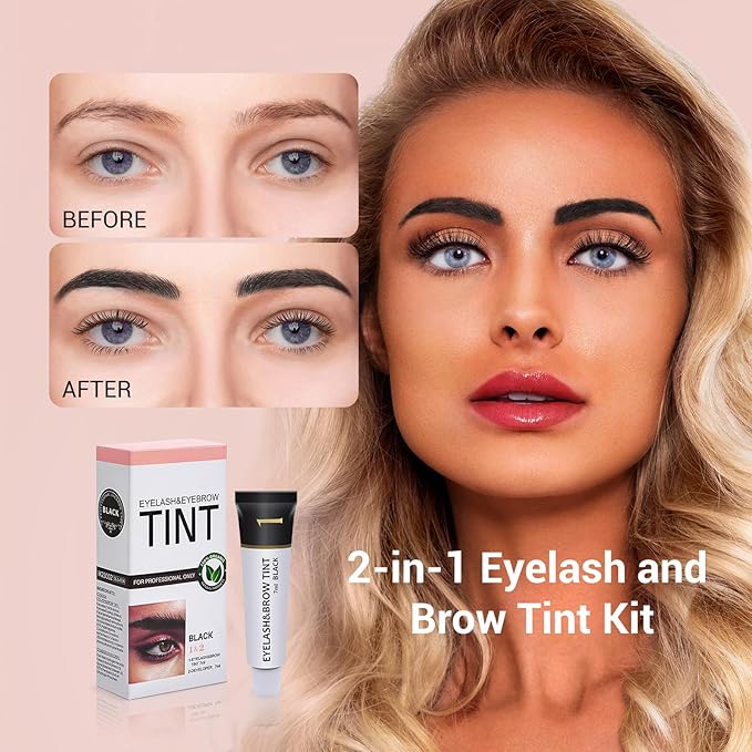 Lash & Brow Color Kit, Black Eyelash & Eyebrow Color Kit, Eyebrow Coloring Set with Natural Bushy Results, 7ml, Black