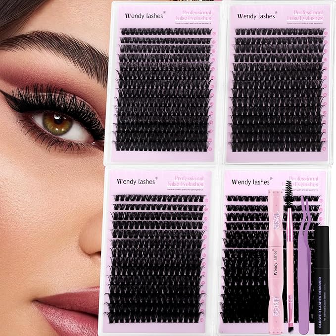 Wendy Lash Clusters Kit Packs: 980-Pcs, 60D, 80D, 80D, 100D, D Curl, 10-18mm Mixed, Cat Eye, Soft, Natural, Fluffy, DIY Eyelash, Individual, Eye lash clusters, Bulk Pack