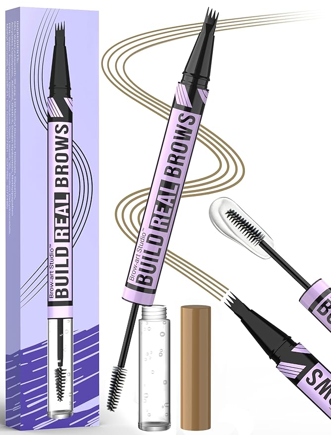 Vevivia Eyebrow Pen and Eyebrow Gel - Brow Pen 2-in-1 Eyebrow Pencils for Women with Micro-Fork Tip and Brow Gel Clear, Eyebrow Makeup for All-Day Defined, Fuller Brows, Light Brown