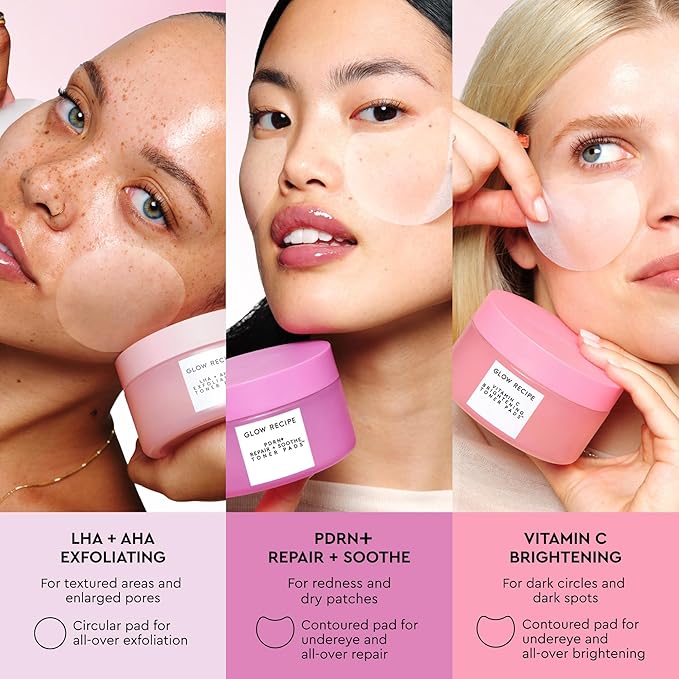 Glow Recipe PDRN+ Repair + Soothe Toner Pads - Fragrance-Free Face Toner Pads for Sensitive Skin - Barrier Repair, Redness Reducing + Calming Hydration with Centella - Korean Skin Care (60 Face Pads)