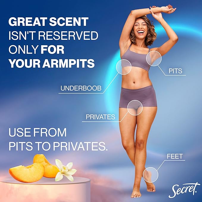 Secret Whole Body Deodorant Spray for Women, Travel Size, Peach & Vanilla Blossom Scent, Aluminum Free Deodorant, 72 HR Odor Protection, 1.0 oz