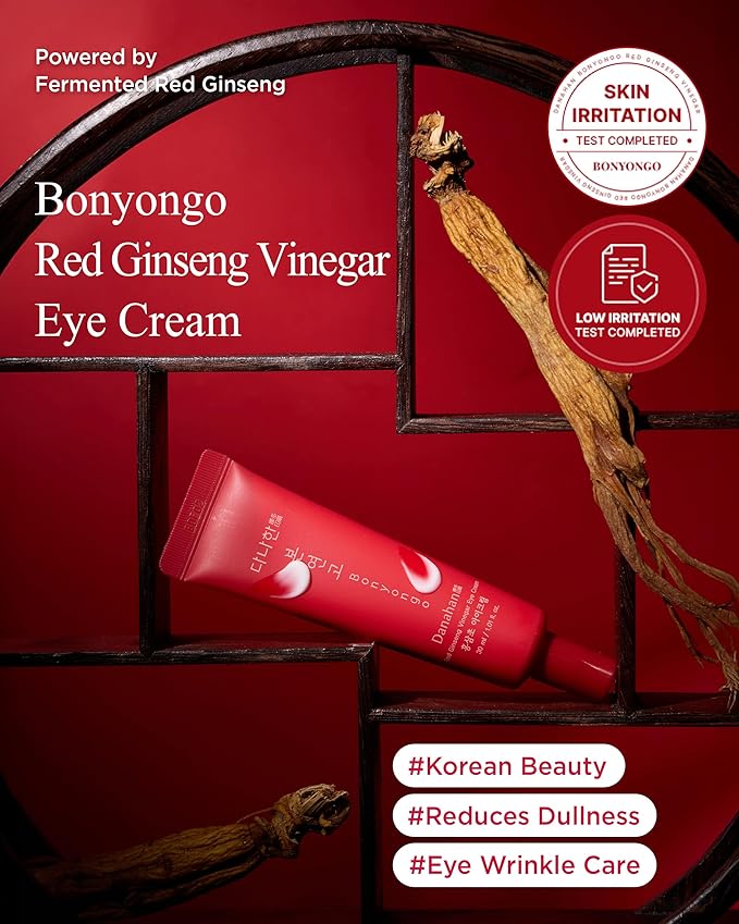 Danahan Korean Red Ginseng Eye Cream for Dark Circles, Puffiness & Fine Lines - Anti-Aging Hydrating Under Eye Cream with 6-Year Fermented Ginseng Vinegar, Bonyongo Hanbang, 1.01 fl oz/30ml
