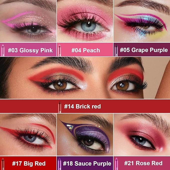 LemonSac 7 Colorful Eyeliner Pen Set, Eye Shadow Pencil, Pearl Eyeliner Kit Metallic Glitter Eye liner Pencil for Women Eye&Lip Liner Professional Eye Makeup Set Colorful Eye Color (7PCS C)