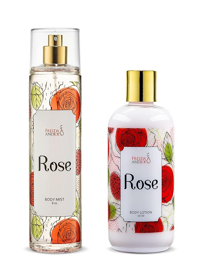 Rose Home Spa Gift 10oz Deep Moisturizing Fragrance Body Lotion & 8 oz. Fine Fragrance Body Mist Set Luxury Self-Care Combo for Women and Girls (Rose) – Mother's Day Gift for Mom