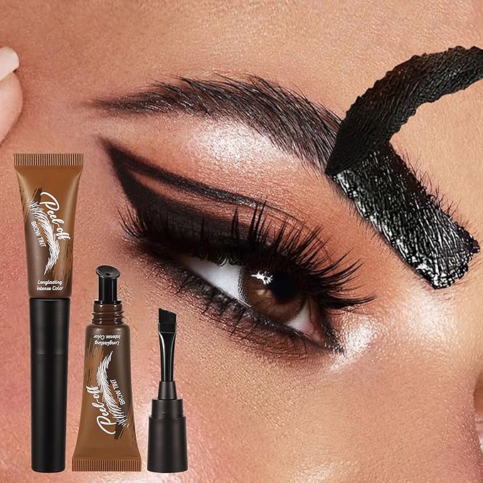 Eyebrow Gel Peel Off, Temporary Eyebrow Tint with 150°Small Curved Tray, Tattoo Eyebrow Peel Off, Waterproof Brow Gel for Women Create Fuller & Defined Natural Brows Makeup(#03 Dark Brown)
