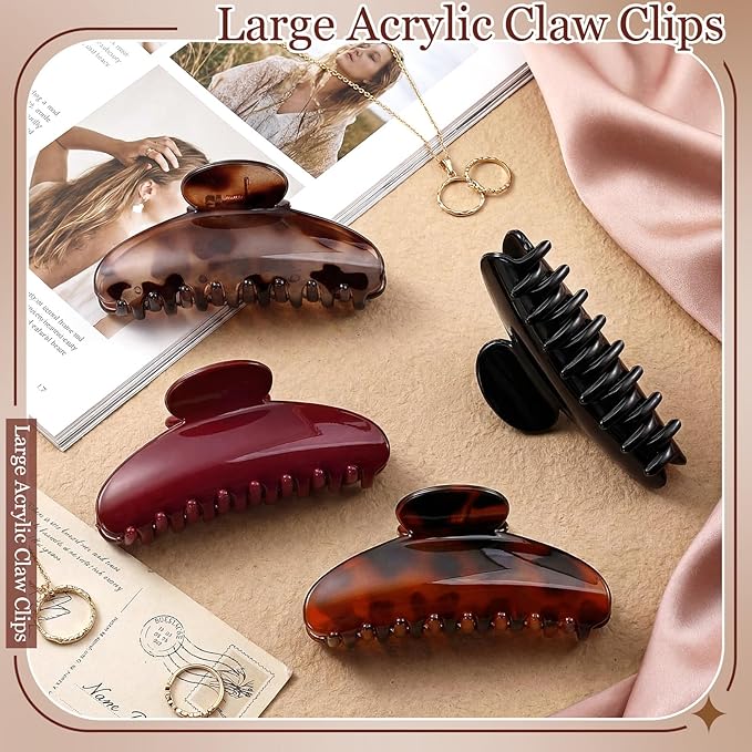 4 Pack Large Acrylic Claw Clips, Cute Hair Clips Strong Hold Hair Claw Barrettes for Thick Thin Hair