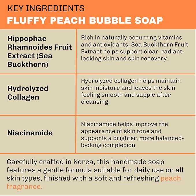 CDH7DAYS Fluffy Peach Bubble Body Soap Bar, Korean Handmade