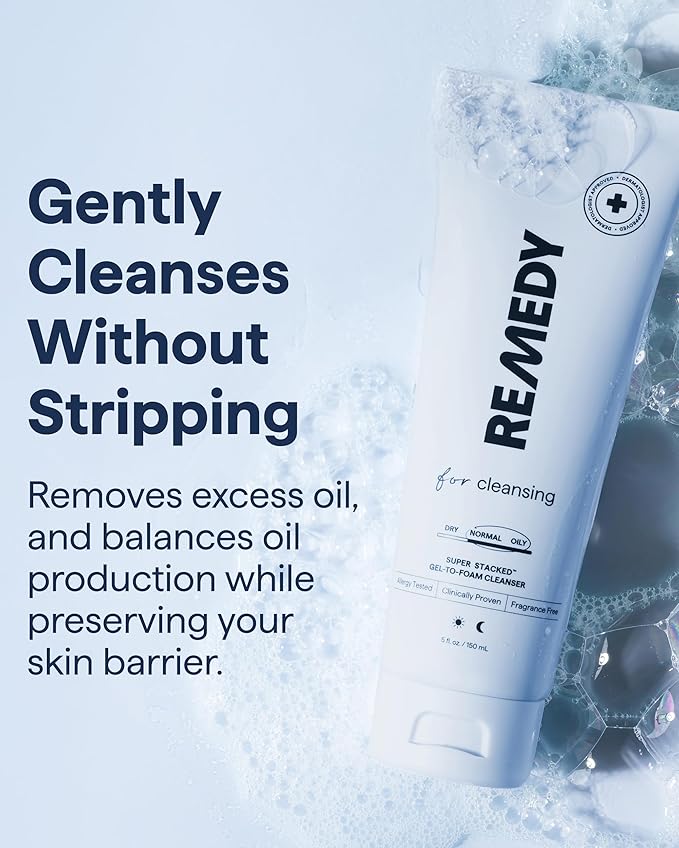 Remedy for Lightweight Cleansing | Gel to Foam Cleanser for Normal to Oily Skin | 0.5% Salicylic Acid, Ceramide NP, Niacinamide, Green Tea | By Dermatologist Dr. Shah, 5 fl. Oz