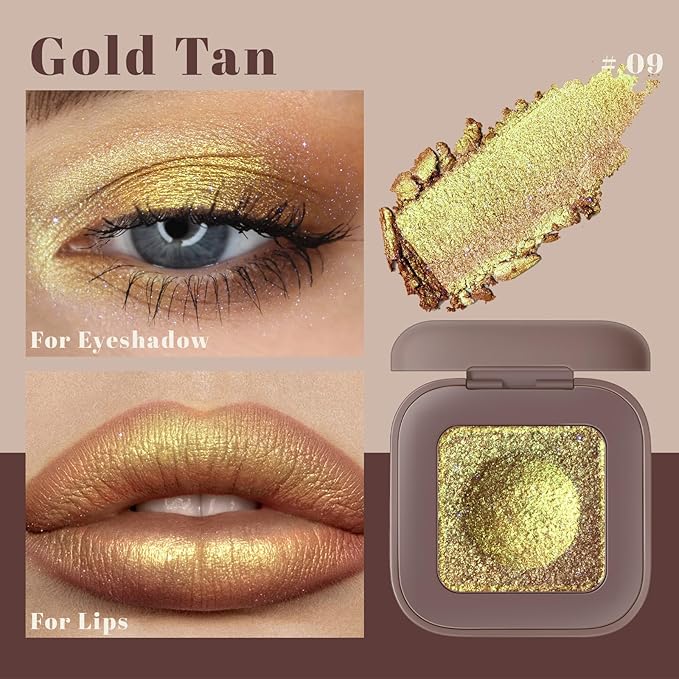 Noerrors Duochrome Golden Tan Glitter Eyeshadow Palette, Holographic Multichrome Rich Color Cream Shimmer Metallic Single Eye Shadow, Color Shift Diamond Sparkle Iridescent Eyelid Brightener Makeup#09