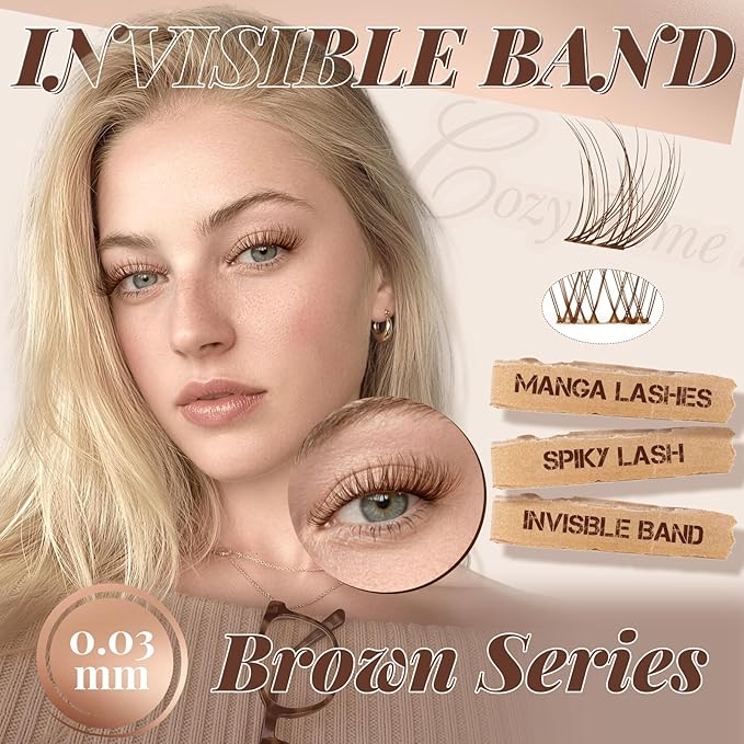 JMS&JMS Brown Venus Lash Clusters Kit, Velour Lash Clusters Wispy Natural Invisible Band Lash Extension Kit with Waterproof White Glue DIY at Home(Brown-Venus-C-8-18MIX)