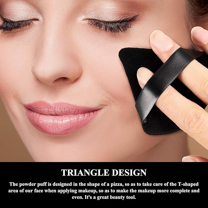 Maitys 12 Pcs Powder Puff Triangle for Face Makeup Cosmetic Loose Powder Puff Velour Soft Body Washable Reusable Foundation Sponge Wet Dry Makeup Tool for Women(Small,Black)