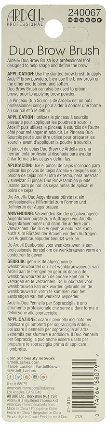 Ardell Duo Brow Brush Grooming Tool, 2-In-1 Angled Eyebrow Brush with Spoolie, for Natural Looking Brow