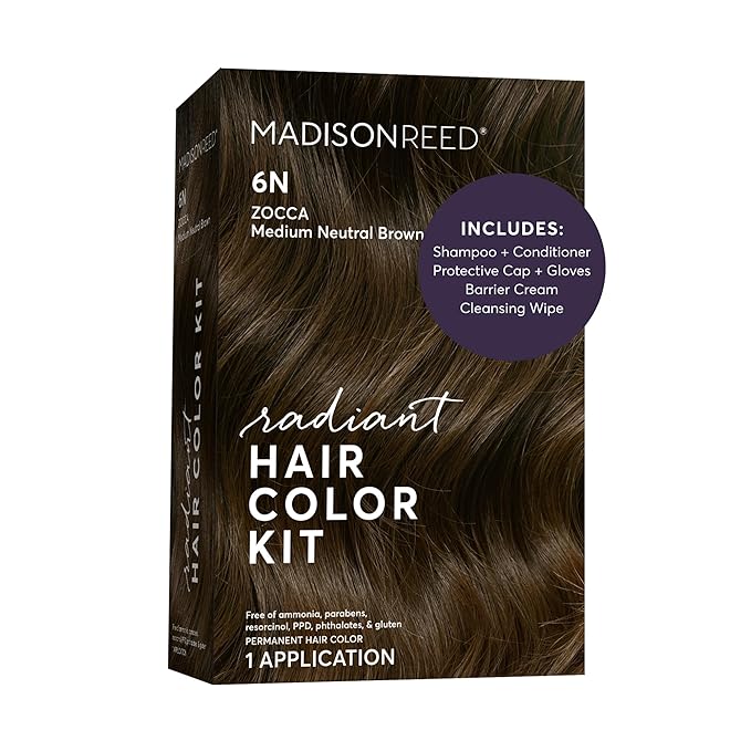 Madison Reed Radiant Hair Color Kit - 6N Medium Neutral Brown (Zocca Brown), Dimensional Gray Hair Blending Permanent Hair Dye, PPD-Free & Ammonia-Free, 1 Pack