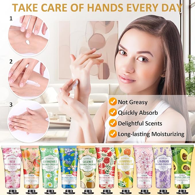 KONEUK 64 Pack Moisturizing Hand Cream Set, Mothers Day Gifts for Mom, Bulk Hand Lotion Travel Size for Dry Cracked Hands, Mini Hand Cream for Teacher Appreciation Gifts, Nurse Gifts, Thank You Gifts