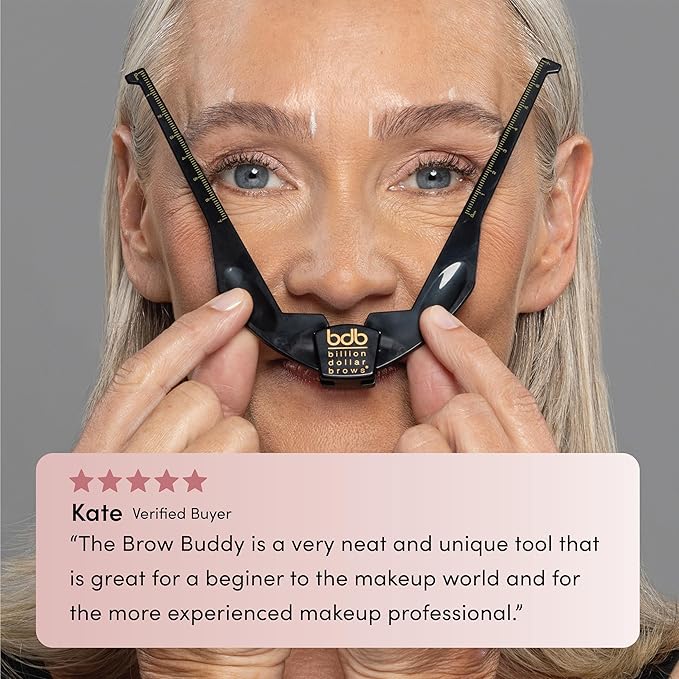 Billion Dollar Brows Brow Buddy Kit - Patented Symmetrical Eyebrow Shaping Tool and Contouring Stencil - Professional Brow Mapping Set with White Pencil for Tweezing, Waxing and Threading - 2 Pieces