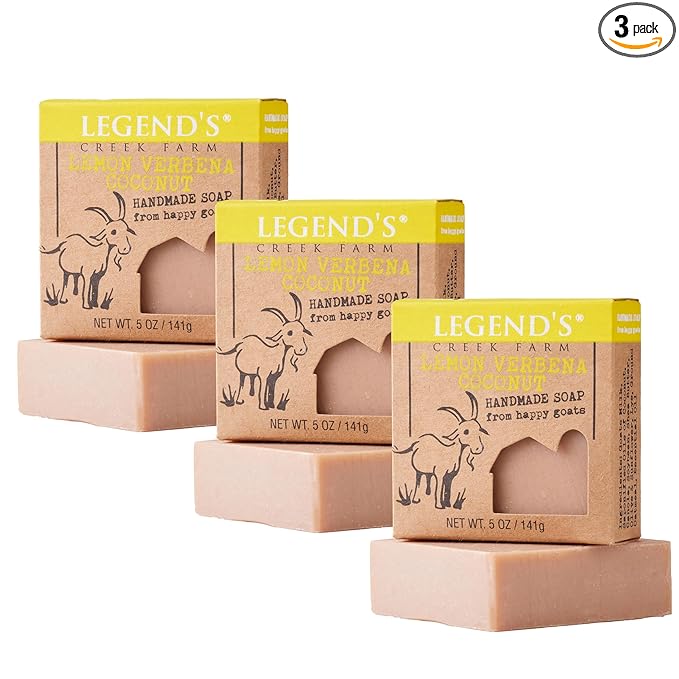 Legend's Creek Farm Goat Milk Soap, Moisturizing Cleansing Bar for Hands and Body, Creamy Lather and Nourishing, Gentle For Sensitive Skin (Lemon Verbana Coconut, Pack of 3)
