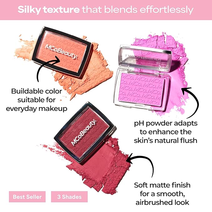 MCoBeauty Glow Up pH Powder Blush - Blush Red - Color Activated Soft Matte Blusher for Cheeks - Blendable, Buildable & Long Wearing Face Makeup - Natural Finish - Vegan & Cruelty Free