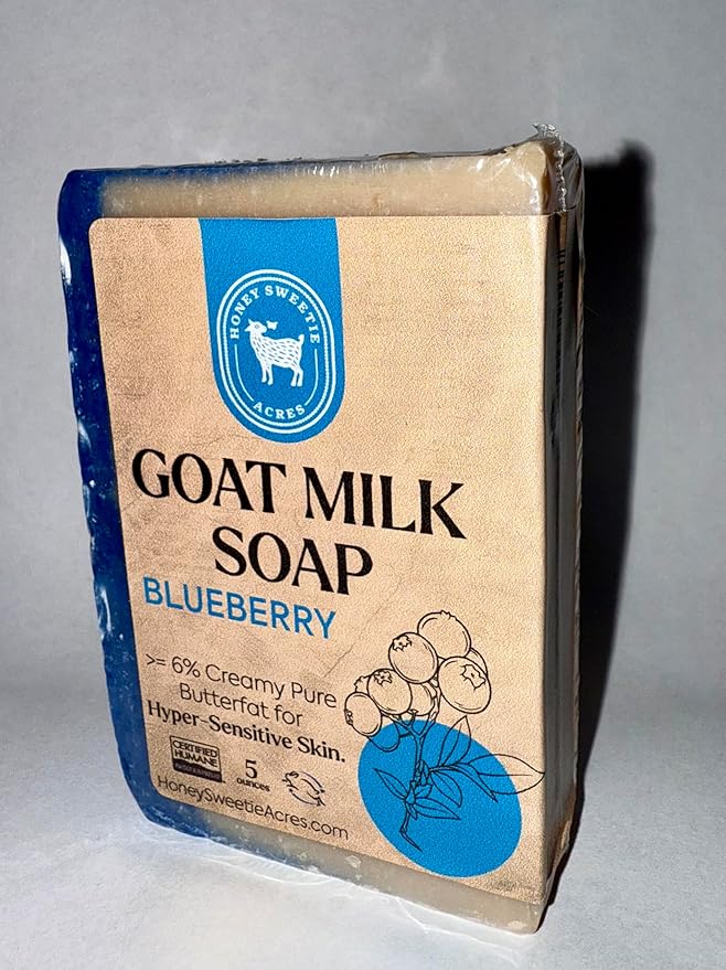 Honey Sweetie Acres Blueberry Goat Milk Soap - Handmade 5 oz Bar, Made with Natural Ingredients, Moisturizing & Gentle, Made in the USA