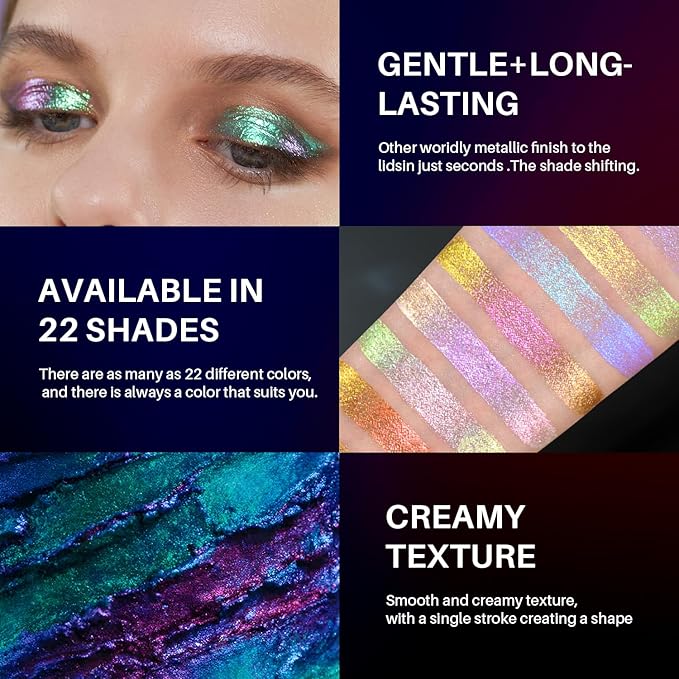 CHARMACY Multichrome Liquid Metallic Eyeshadow, Chameleon Shifting Color, Holographic Glitter Liquid Eyeshadow, Long Lasting Wear, Vegan Eye Topper for Party, Daily Makeup #07