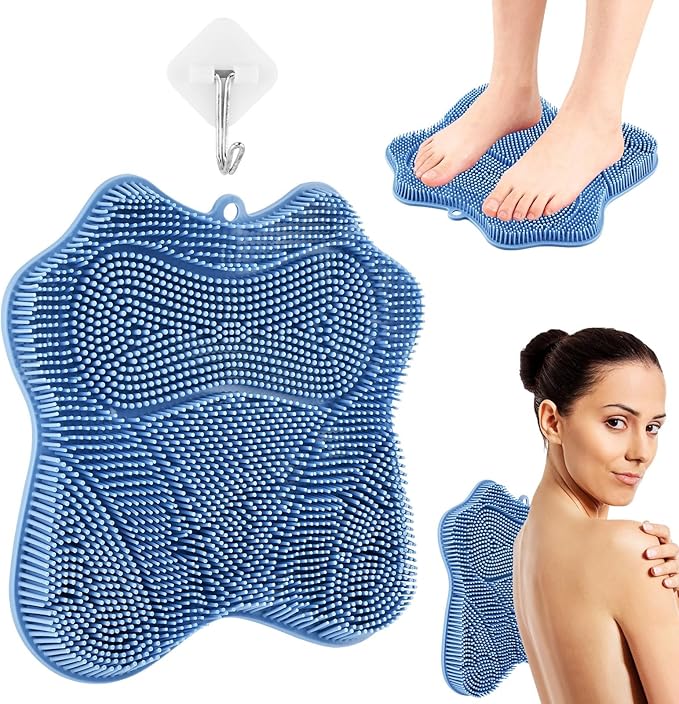 Shower Foot Scrubber,Shower Foot and Back Scrubber with Suction Cups,Butterfly Form Design,3 Brush Designs for Deep Cleaning Shower,Foot Scrubber Mat for Smooth Exfoliation(Blue)