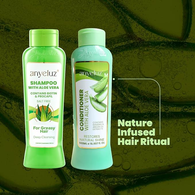 ANYELUZ Aloe Vera Shampoo and Conditioner Set, With Biotin, Provides Strength and Vitality to your Hair, Removes Excess Oil and Residues, for All Hair Types