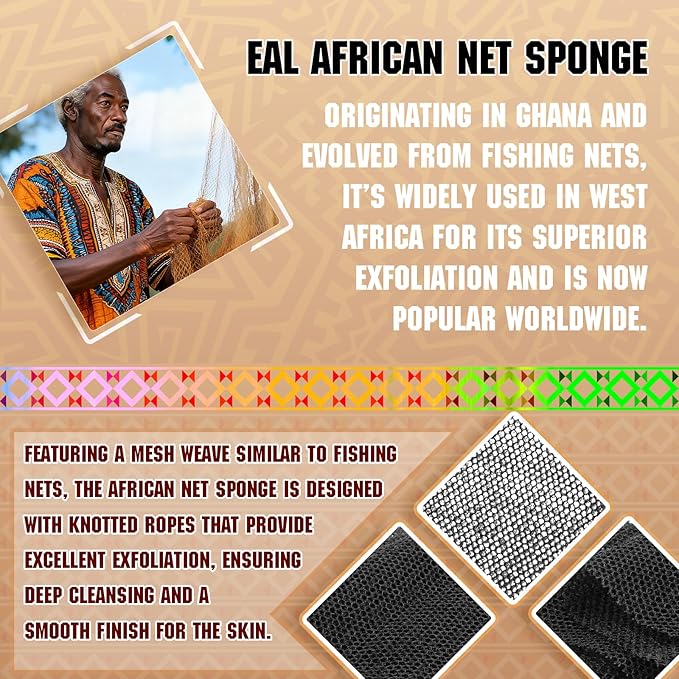 4PCS African Net Sponge - Exfoliating Bath Scrubber for Face/Body, Portable Travel Pack, Durable & Mild Exfoliation(Light Purple,Gray,Sky Blue,Black)