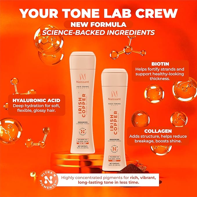 naissant Irish Copper Hair Toning Shampoo | Ultra High-Purity Pigments | Deposits Deep Copper Tone | Hyaluronic Acid, Collagen & Biotin | Paraben, Ammonia & Sulfate Free | 10.1 Fl. Oz