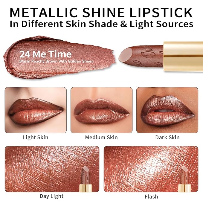 Oulac Glitter Lipstick for Women with Metallic 3D Shine Lightweight Hydrating Formula, High Impact Lip Color, Vegan Beauty, Sheer Coverage Lip Makeup, Christmas Gifts for Women, Me Time(24)